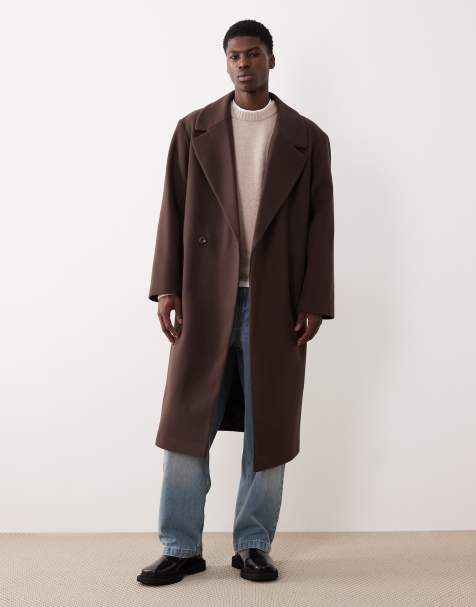 ASOS DESIGN - Mørkebrun longline-frakke med uldlook - view 1