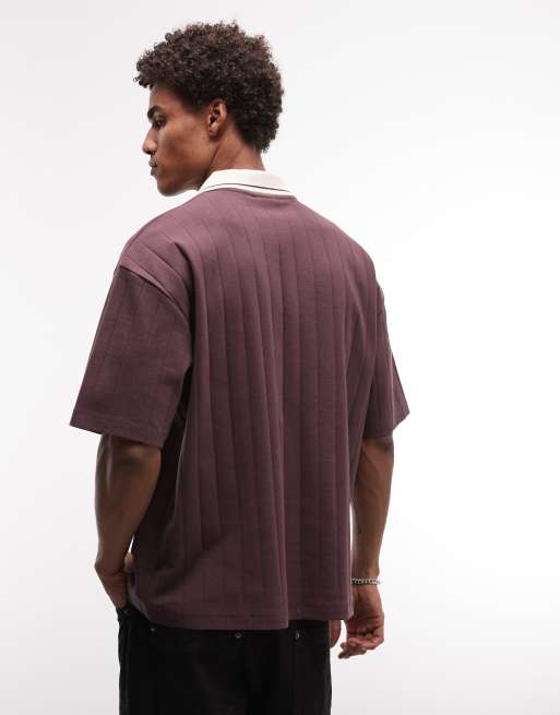 ASOS DESIGN - Mørkebrun oversized polo i kraftigt materiale med tekstur og broderi foran samt brede ribber, 5 af 5