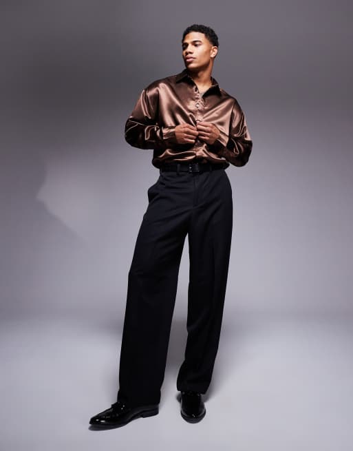 ASOS DESIGN - Mørkebrun oversized skjorte i satin, 2 af 4