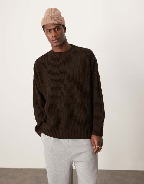 ASOS DESIGN - Mørkebrun super-oversized trøje i ribstrik i firkantet pasform - view 1