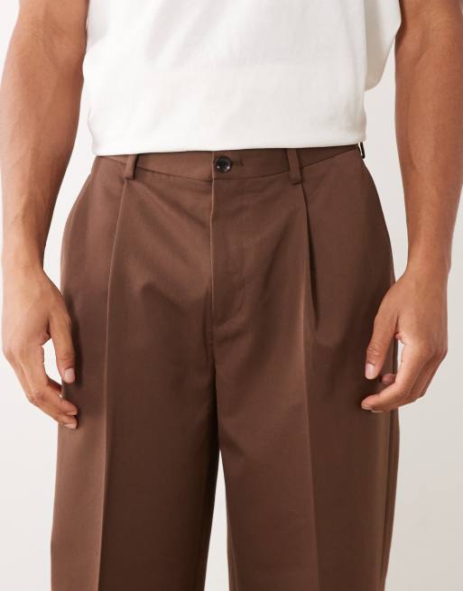 ASOS DESIGN - Mørkebrune elegante oversized tapered bukser med læg, 4 af 5