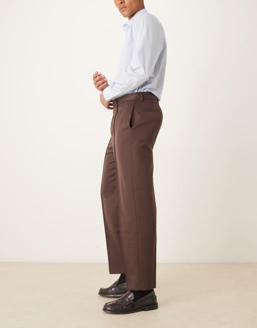 ASOS DESIGN - Mørkebrune elegante tapered bukser med afslappet pasform og pintucks, 3 af 5