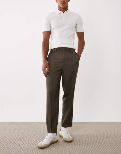 ASOS DESIGN - Mørkebrune skræddersyede bukser med sildebensmønster og afslappet tapered pasform i uldlook - view 1