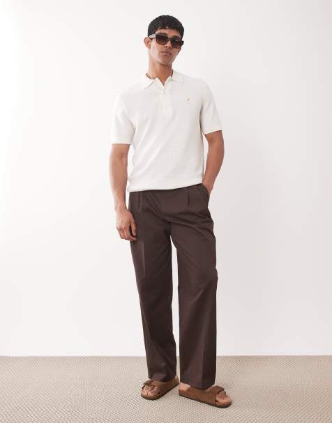 ASOS DESIGN - Mørkebrune skræddersyede chinos i bomuldsrigt stof med vide ben og læg foran - view 1