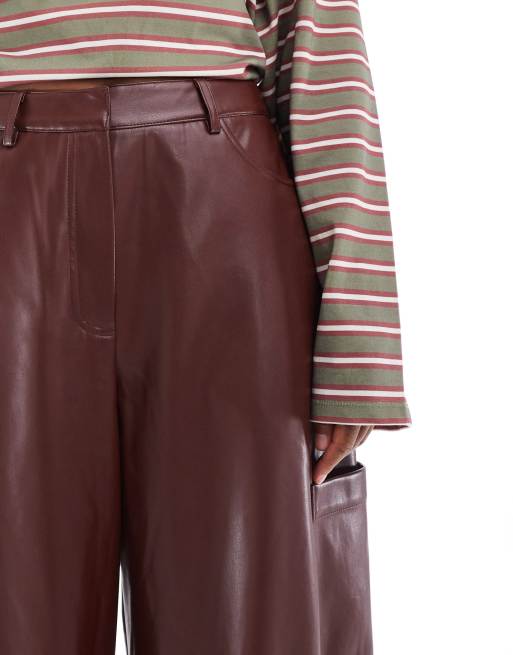 ASOS DESIGN - Mørkebrune utility-bukser i imiteret læder med barrel-ben, 5 af 5