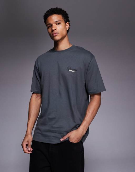 ASOS DESIGN - Mørkegrå afslappet T-shirt med tekstprint og emblemlogo langs rygraden, 3 af 5