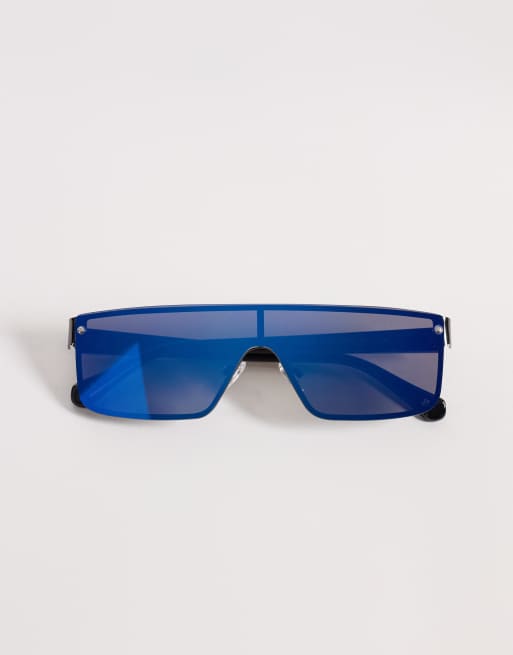 ASOS DESIGN - Mørkegrå solbriller med metalstel og flad brynstang samt koboltblå spejlglas, 3 af 3