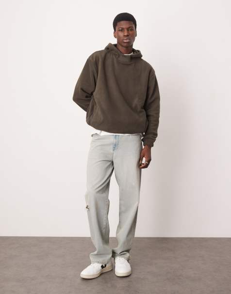 ASOS DESIGN - Mørkegrøn afslappet hættetrøje med ståkrave i fleece - view 1