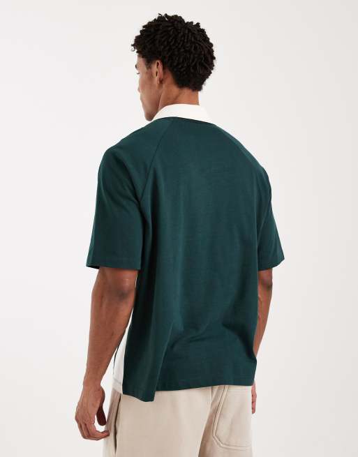 ASOS DESIGN - Mørkegrøn afslappet polo-T-shirt med paneler og fodboldprint, 3 af 5
