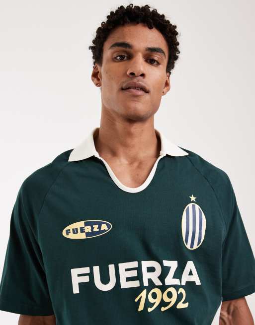ASOS DESIGN - Mørkegrøn afslappet polo-T-shirt med paneler og fodboldprint, 5 af 5