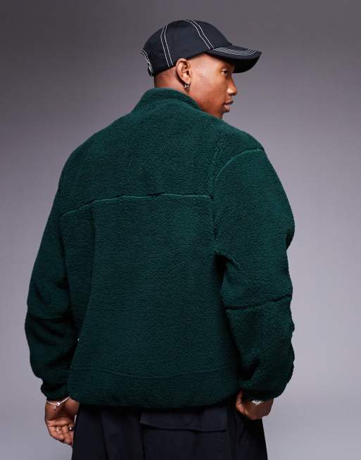 ASOS DESIGN - Mørkegrøn afslappet sweatshirt i imiteret lammeskind med kvart lynlås, 3 af 4