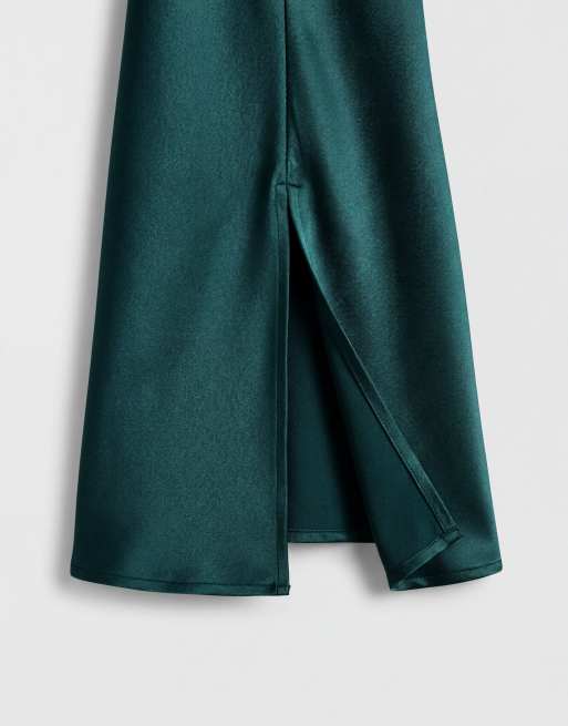 ASOS DESIGN - Mørkegrøn cami-top i satin med kvastdetalje, 8 af 8