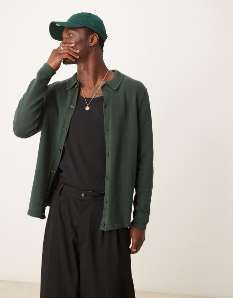 ASOS DESIGN - Mørkegrøn cardigan med knapper i mellemtung strik - view 1