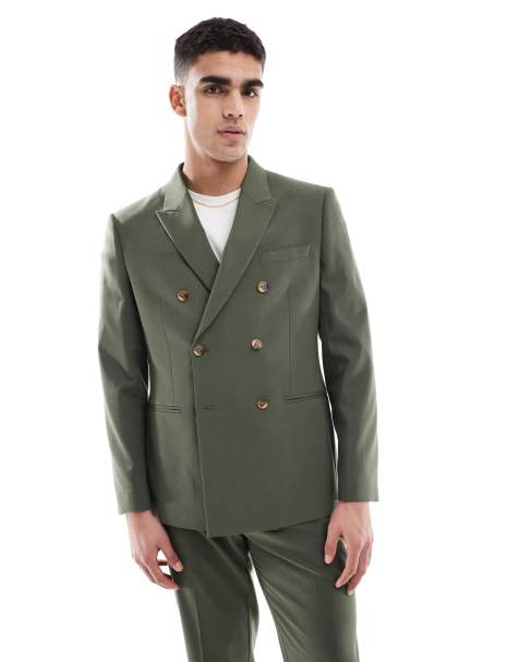 ASOS DESIGN - Mørkegrøn dobbeltradet habitjakke i slim fit - view 1