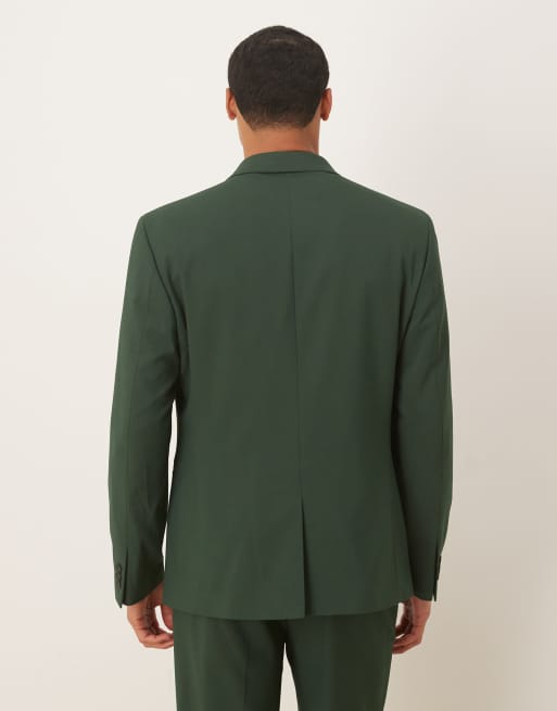 ASOS DESIGN - Mørkegrøn dobbeltradet habitjakke i slim fit, 3 af 5