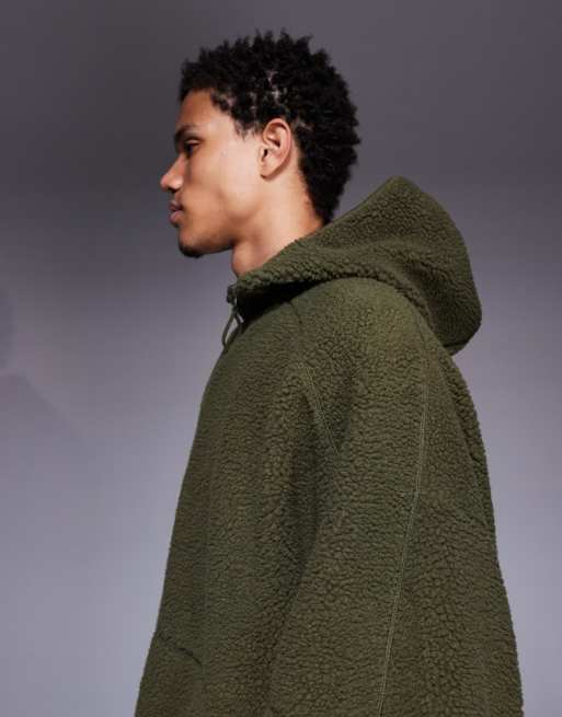 ASOS DESIGN - Mørkegrøn ekstremt oversized fleece-hættetrøje med kvart lynlås og ståkrave, 4 af 5