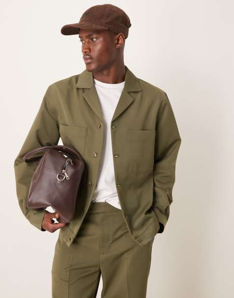 ASOS DESIGN - Mørkegrøn elegant harrington-jakke med reverskrave - Del af sæt - view 1