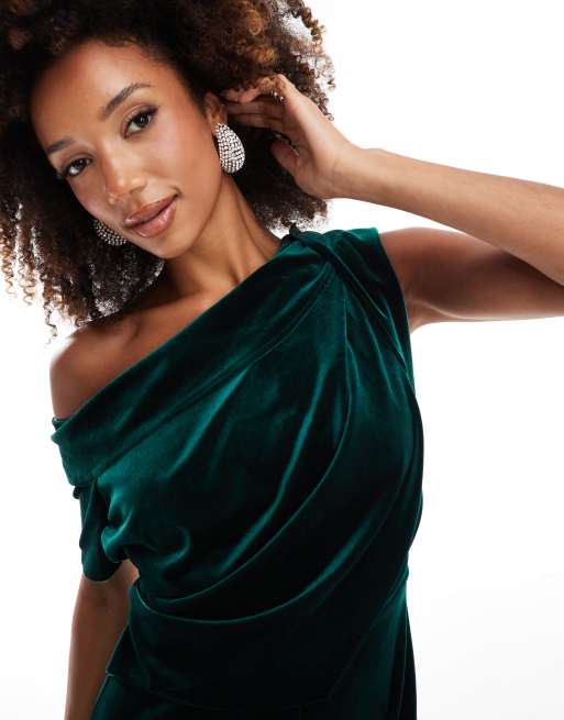 ASOS DESIGN - Mørkegrøn jumpsuit i velour med sænkede skuldre og ben med vidde, 3 af 4
