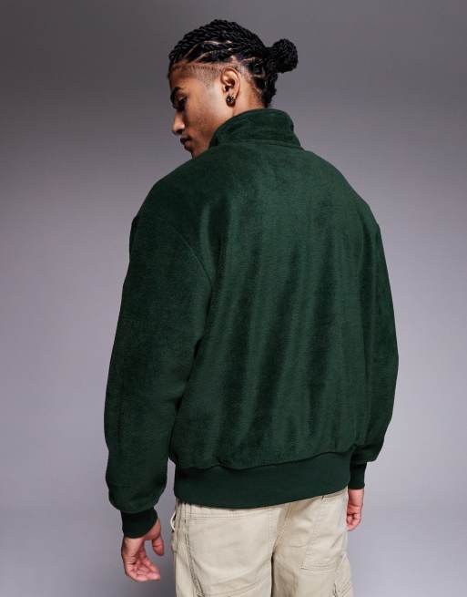 ASOS DESIGN - Mørkegrøn og afslappet sweatshirt i fleecemateriale med ståkrave og kort lynlås, 3 af 5
