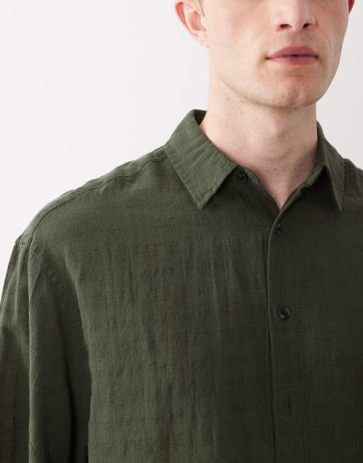  ASOS DESIGN - Mørkegrøn oversized skjorte i hørblanding med firkantet pasform, 4 af 6