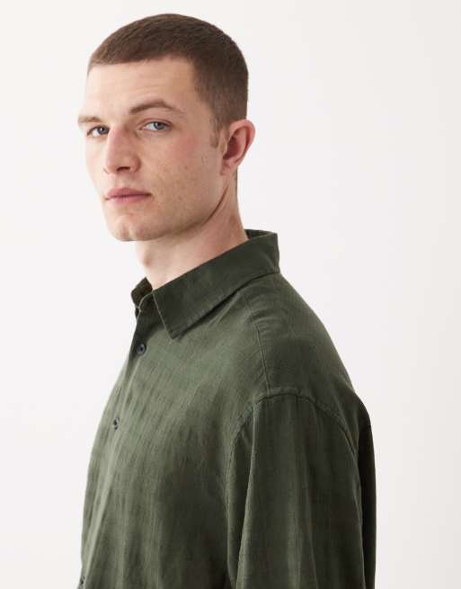  ASOS DESIGN - Mørkegrøn oversized skjorte i hørblanding med firkantet pasform, 5 af 6