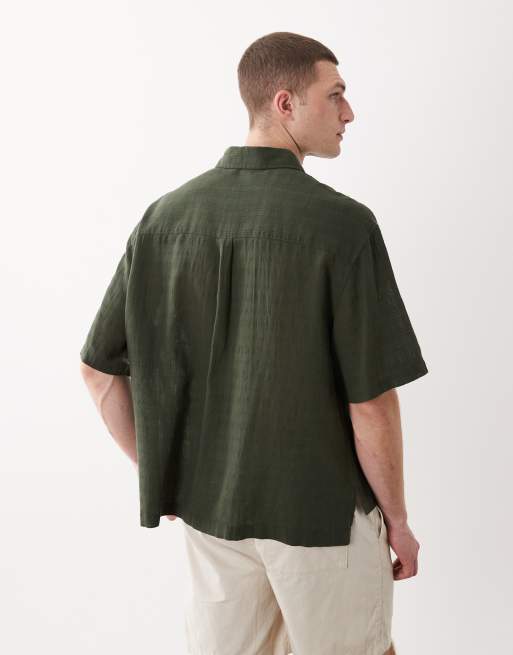  ASOS DESIGN - Mørkegrøn oversized skjorte i hørblanding med firkantet pasform, 6 af 6