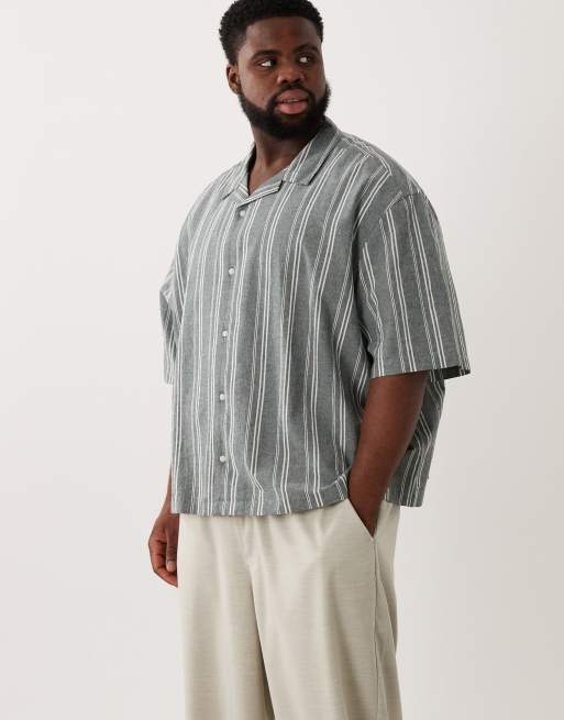 ASOS DESIGN - Mørkegrøn oversized skjorte i hørlook med striber og firkantet pasform, 2 af 6
