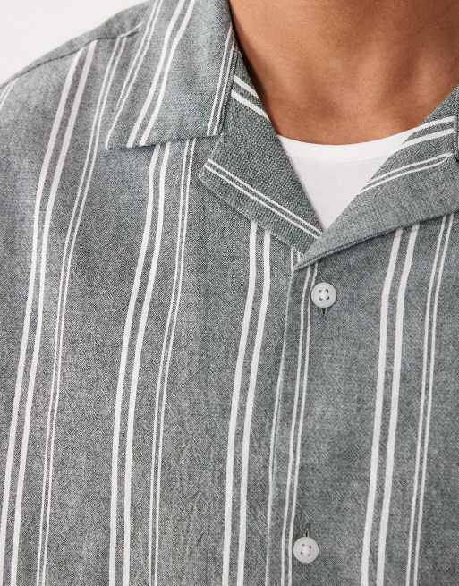 ASOS DESIGN - Mørkegrøn oversized skjorte i hørlook med striber og firkantet pasform, 4 af 6