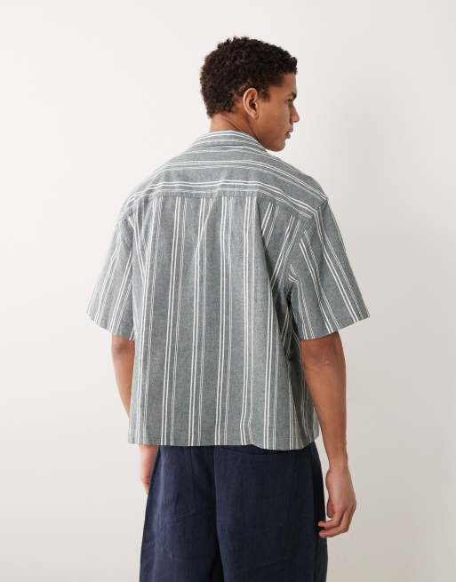 ASOS DESIGN - Mørkegrøn oversized skjorte i hørlook med striber og firkantet pasform, 6 af 6