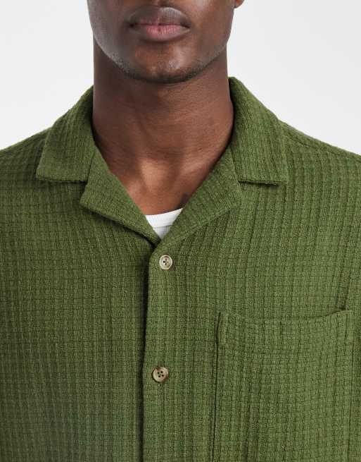 ASOS DESIGN - Mørkegrøn oversized skjorte med reverskrave og tekstur i firkantet pasform, 5 af 5