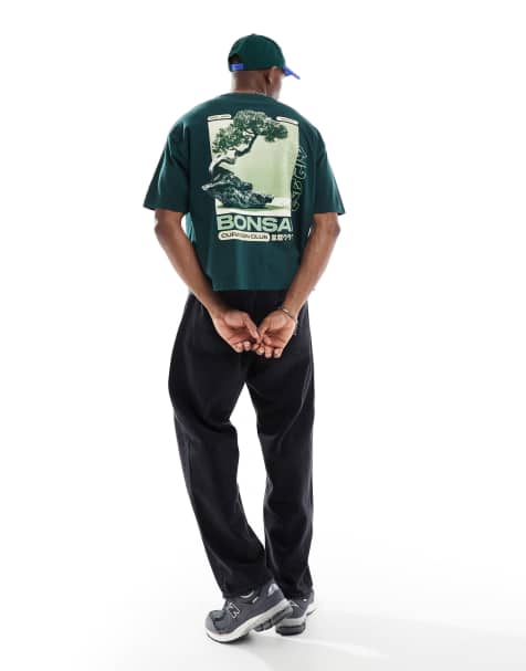 ASOS DESIGN - Mørkegrøn oversized T-shirt med grafisk 'Bonsai'-print i firkantet pasform - view 1