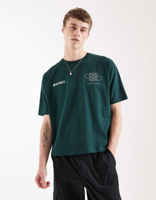 ASOS DESIGN - Mørkegrøn oversized T-shirt med kosmisk print og firkantet pasform, 3 af 5