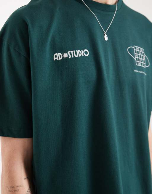ASOS DESIGN - Mørkegrøn oversized T-shirt med kosmisk print og firkantet pasform, 5 af 5