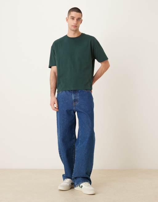 ASOS DESIGN - Mørkegrøn oversized T-shirt med tekstgrafik i firkantet pasform, 2 af 5