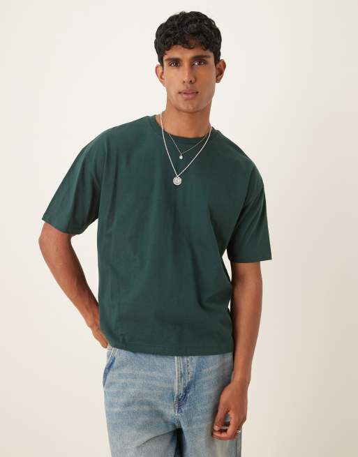 ASOS DESIGN - Mørkegrøn oversized T-shirt med tekstur og sommergrafik i firkantet pasform, 4 af 4