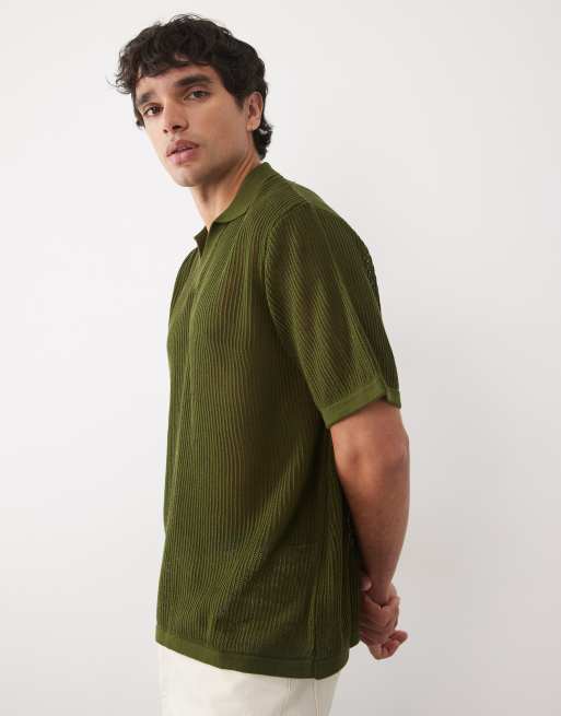 ASOS DESIGN - Mørkegrøn oversized trøje med hakdetalje i halsen i åben strik, 2 af 5