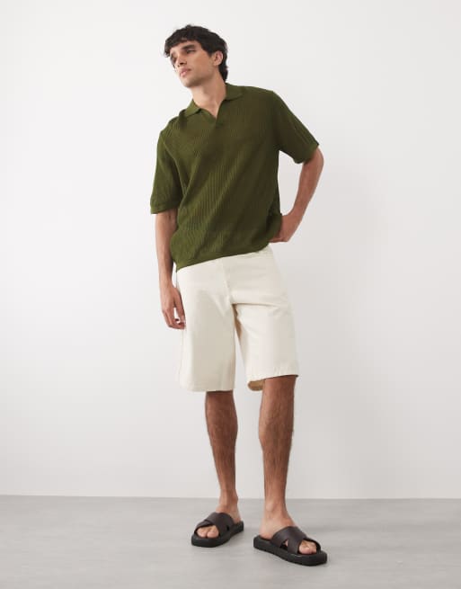ASOS DESIGN - Mørkegrøn oversized trøje med hakdetalje i halsen i åben strik, 3 af 5