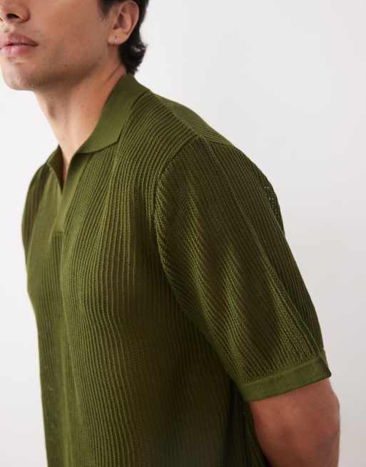ASOS DESIGN - Mørkegrøn oversized trøje med hakdetalje i halsen i åben strik, 5 af 5