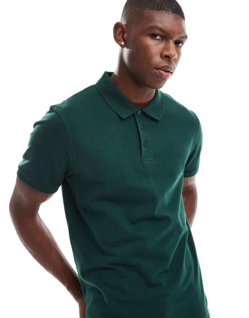 ASOS DESIGN - Mørkegrøn poloskjorte i piqué-stof