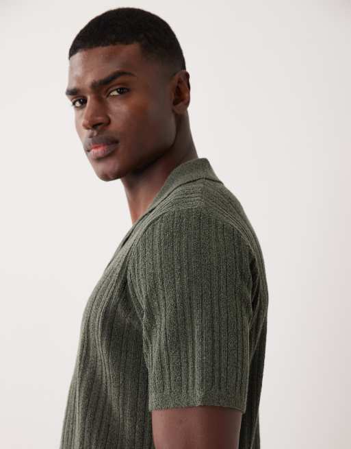 ASOS DESIGN - Mørkegrøn poloskorte i afslappet strik med knapper, 4 af 5