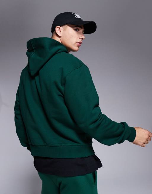 ASOS DESIGN - Mørkegrøn, premium, kraftig og oversized hættetrøje i firkantet snit 400gsm, 3 af 4