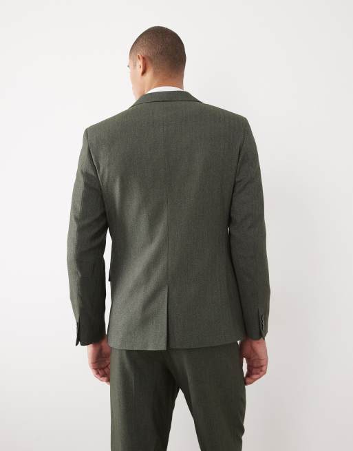 ASOS DESIGN - Mørkegrøn smal habitjakke med sildebensmønster, 5 af 5