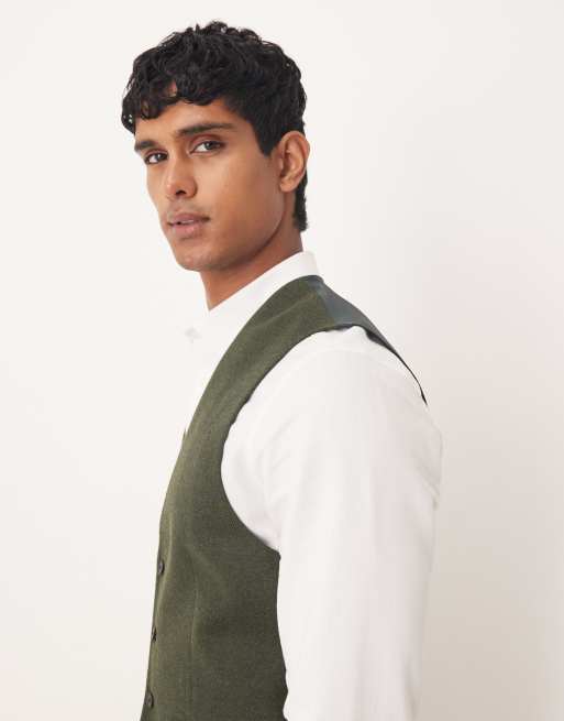 ASOS DESIGN - Mørkegrøn smal habitvest med sildebensmønster i uldblanding, 4 af 5