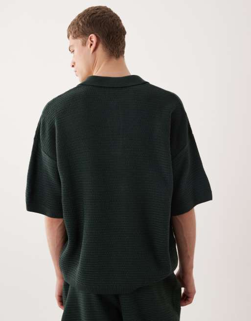 ASOS DESIGN - Mørkegrøn strikket oversized overdel med hak i halsen - Del af sæt, 3 af 5