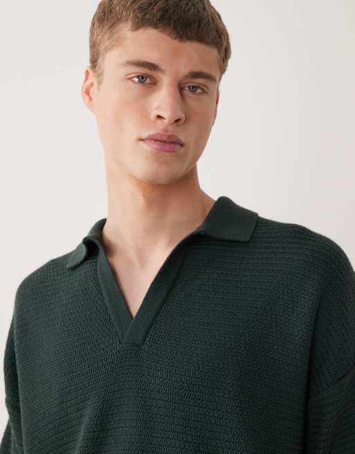 ASOS DESIGN - Mørkegrøn strikket oversized overdel med hak i halsen - Del af sæt, 4 af 5