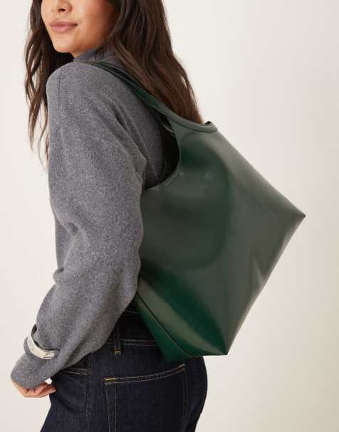 ASOS DESIGN - Mørkegrøn tote-taske med buet design under armen - view 1