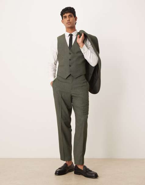 ASOS DESIGN - Mørkegrønne afslappede habitbukser med tapered fit og sildebensmønster - view 1