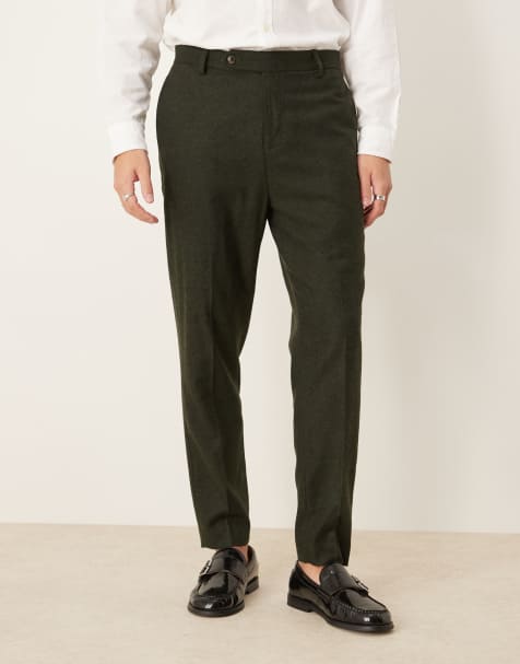 ASOS DESIGN - Mørkegrønne elegante bukser i uldblanding i tapered pasform - view 1