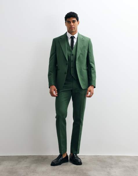 ASOS DESIGN - Mørkegrønne habitbukser i hørrig twill i slim fit - view 1