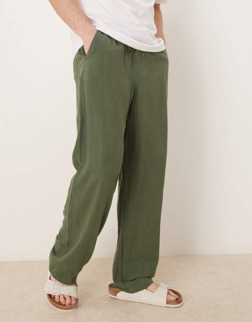 ASOS DESIGN - Mørkegrønne pull-on-bukser i hørrigt materiale i poset pasform , 5 af 5